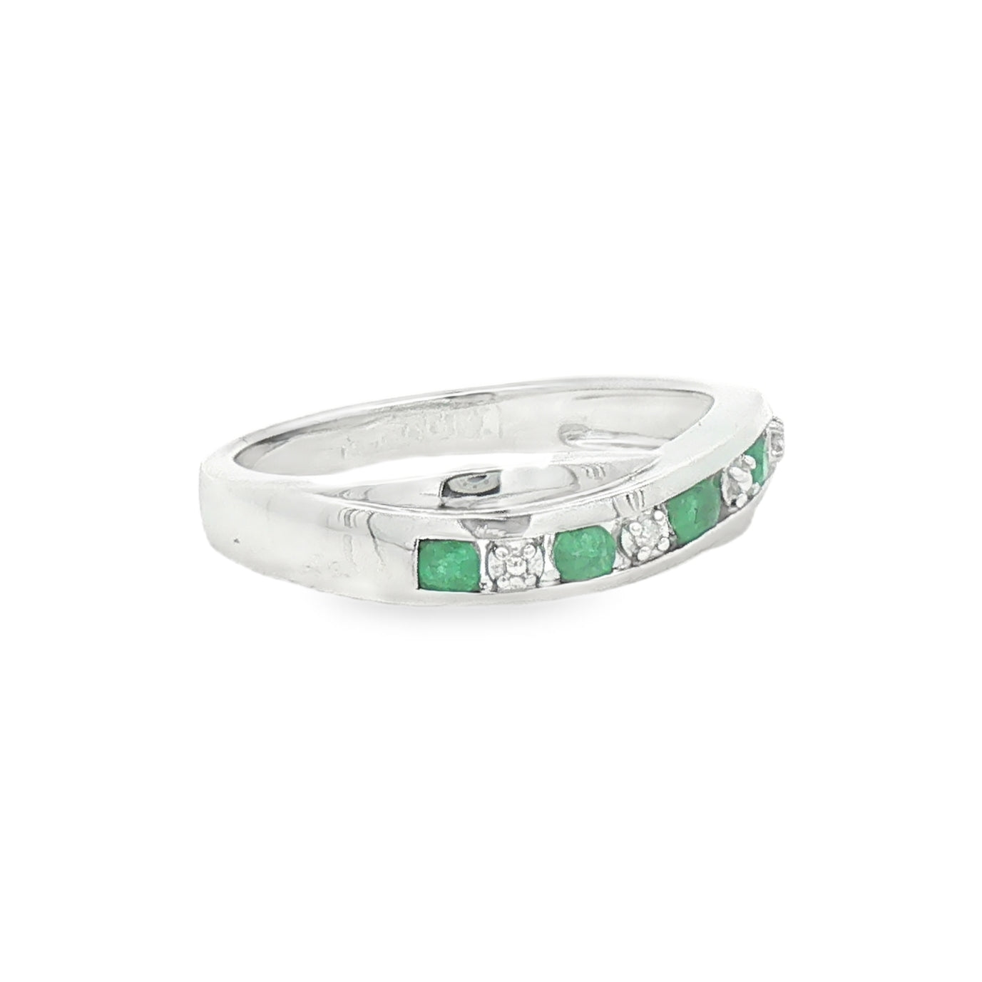 Sterling Silver Emerald & Diamond Eternity Twist Ring SIDE