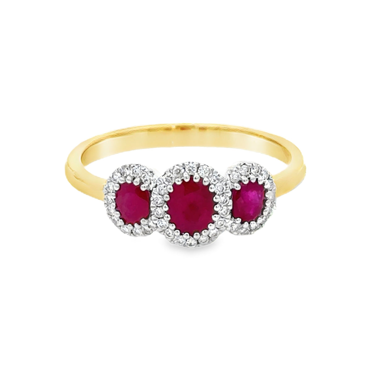 Ruby & Diamond Triple Cluster Ring 9ct Gold