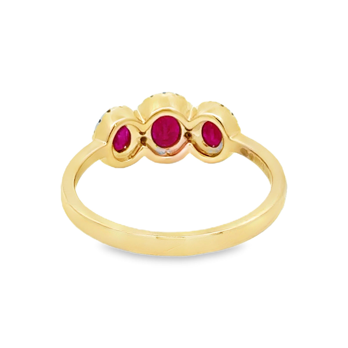 Ruby & Diamond Triple Cluster Ring 9ct Gold rear