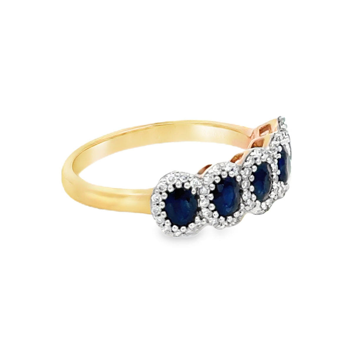 Sapphire & Diamond 5 Oval Cluster Ring 9ct Yellow Gold side