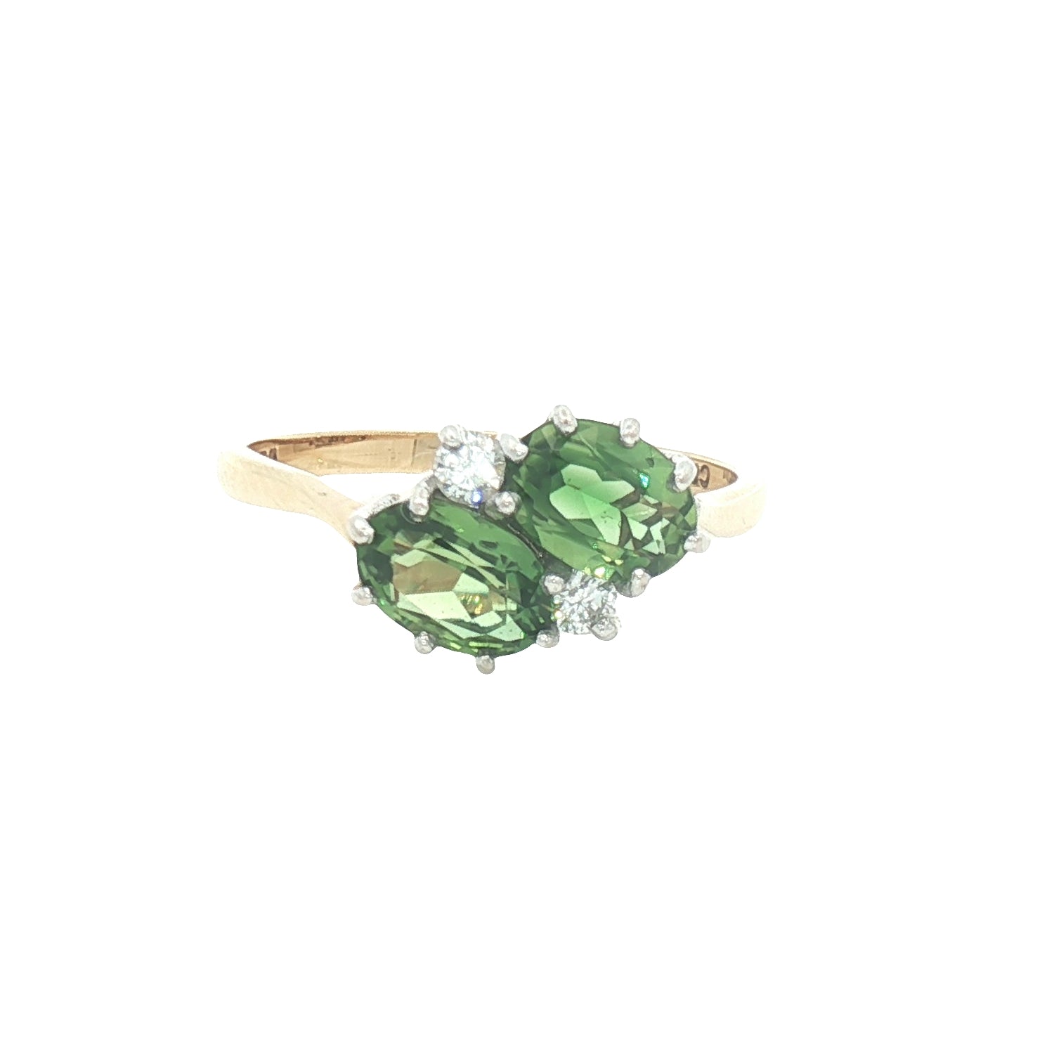 Pre Owned Green Tourmaline & Diamond Ring 18ct Gold