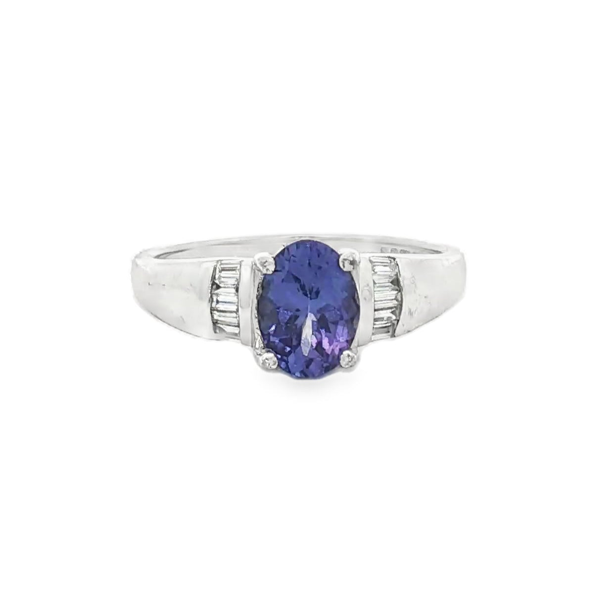 Pre Owned Tanzanite & Diamond Ring 18ct White Gold