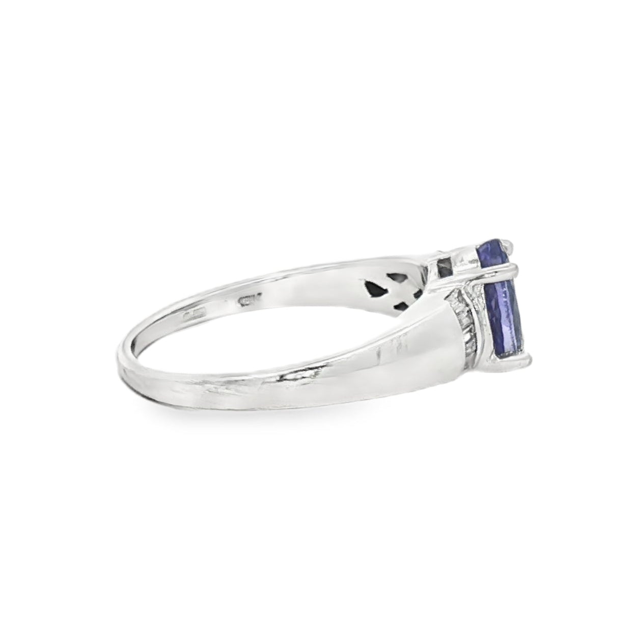 Pre Owned Tanzanite & Diamond Ring 18ct White Gold side 2