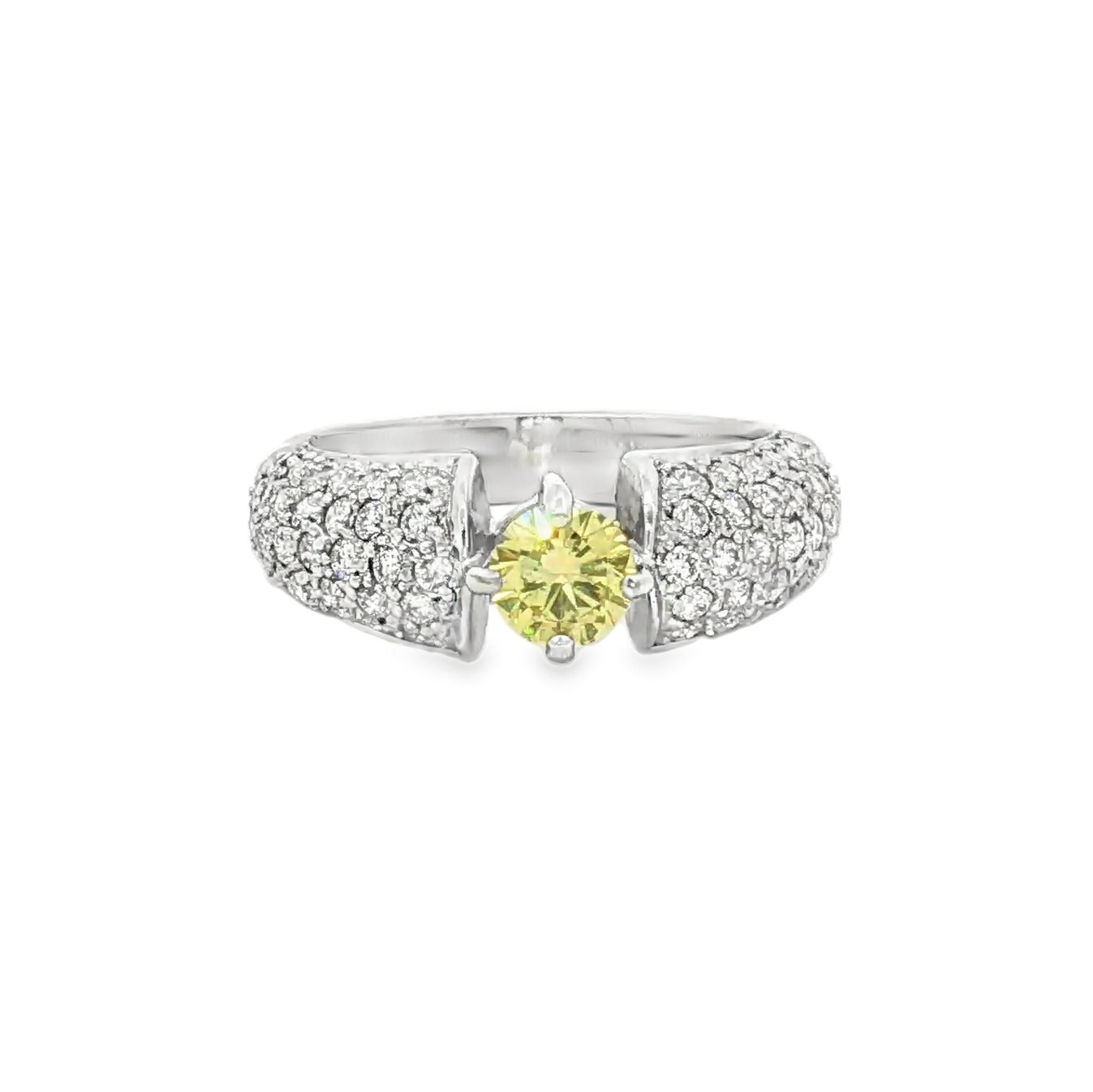 Pre Owned Yellow & White Diamond Ring 18ct White Gold