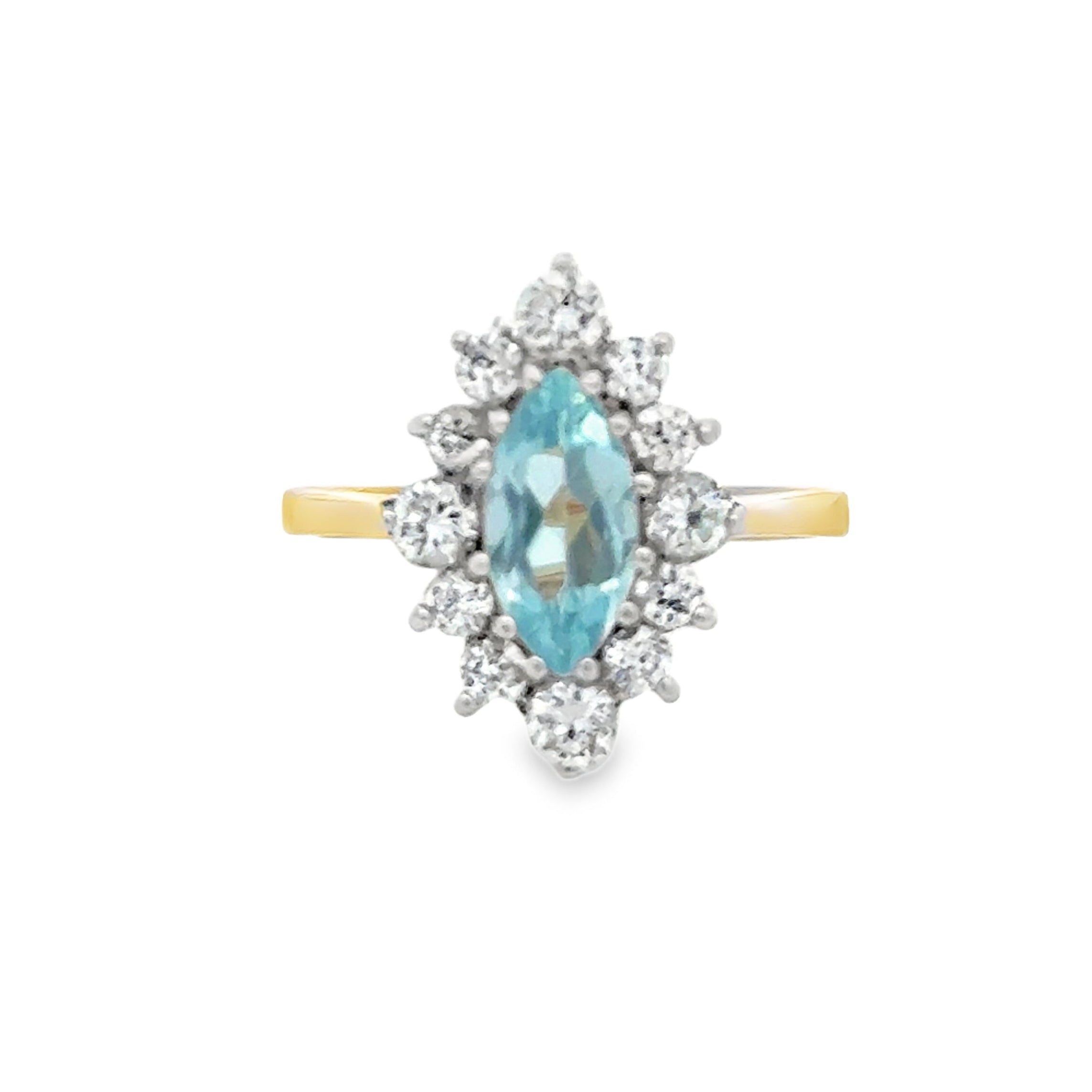 Pre Owned Cubic Zirconia & Blue Topaz Marquise Ring 9ct Gold