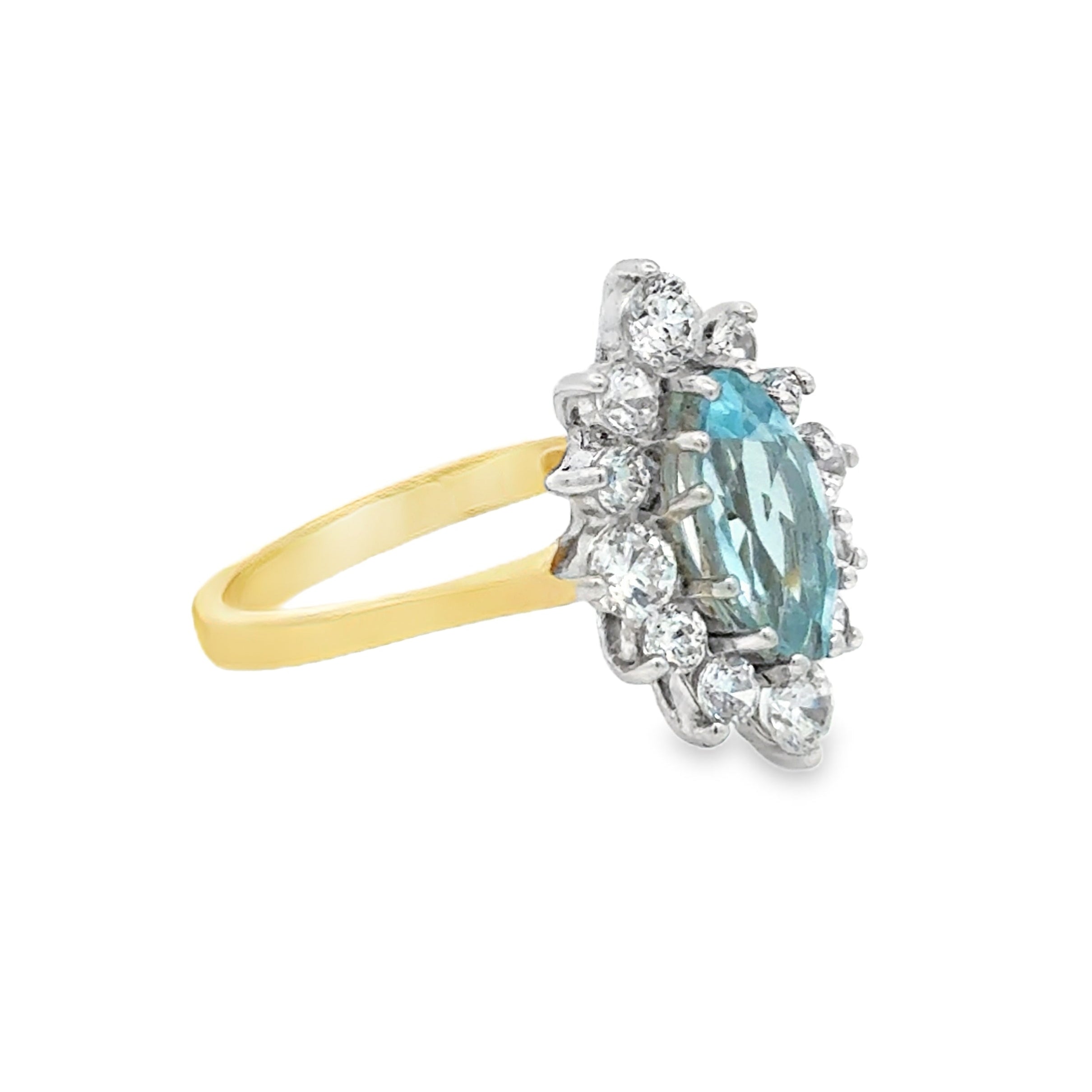 Pre Owned Cubic Zirconia & Blue Topaz Marquise Ring 9ct Gold side