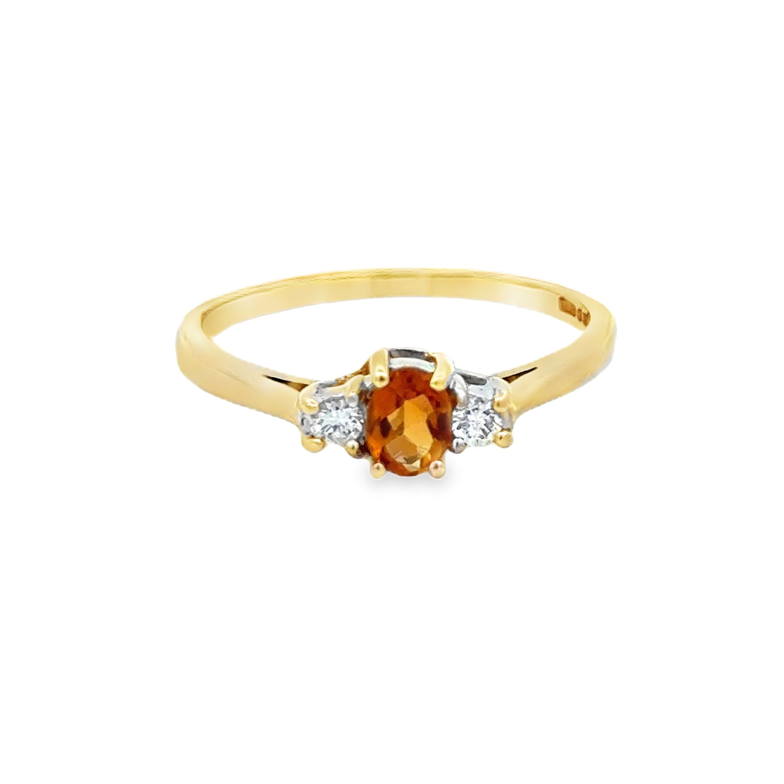 Pre Owned Citrine & Diamond Trilogy Ring 9ct Gold