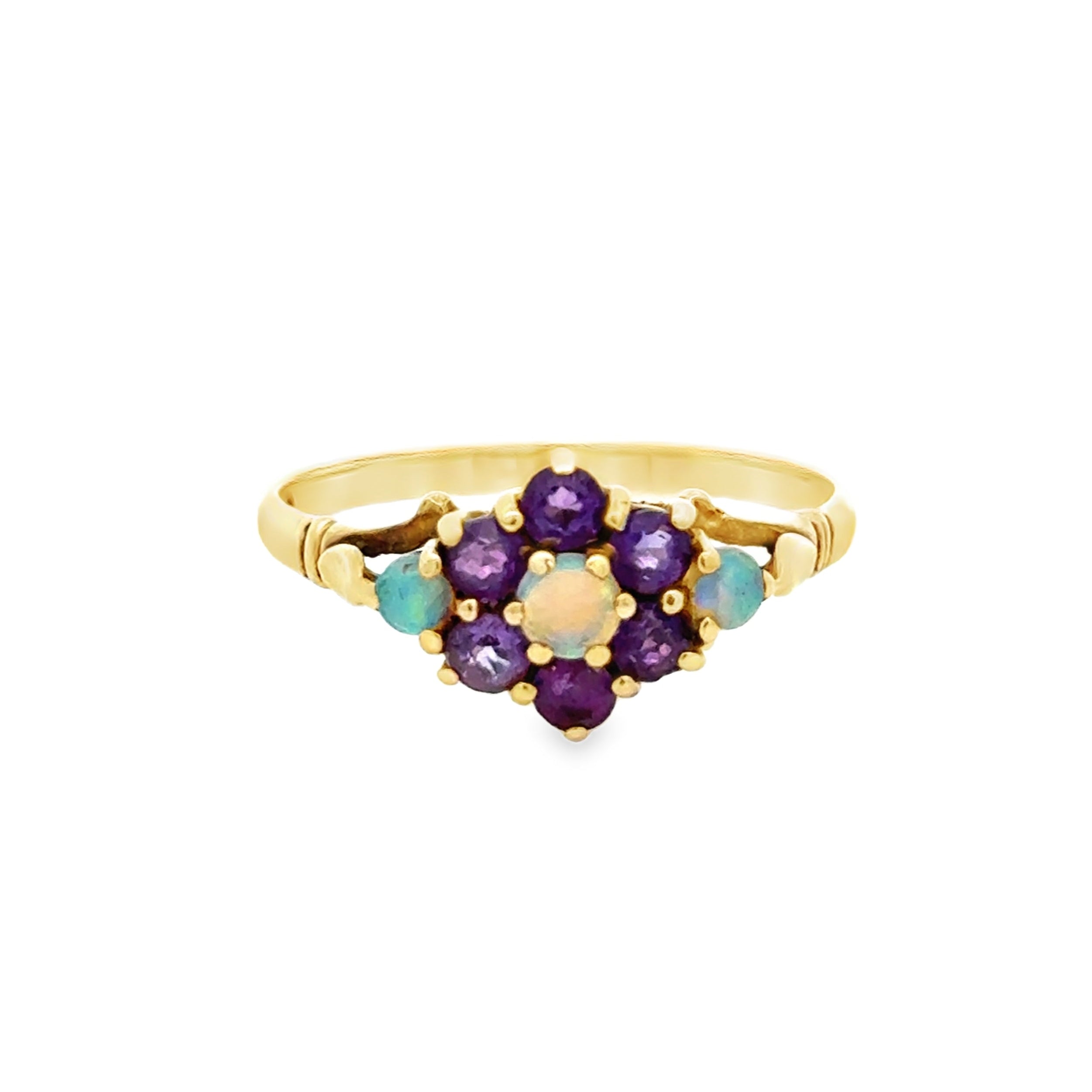 Pre Owned Opal & Amethyst Cluster Ring 9ct Gold