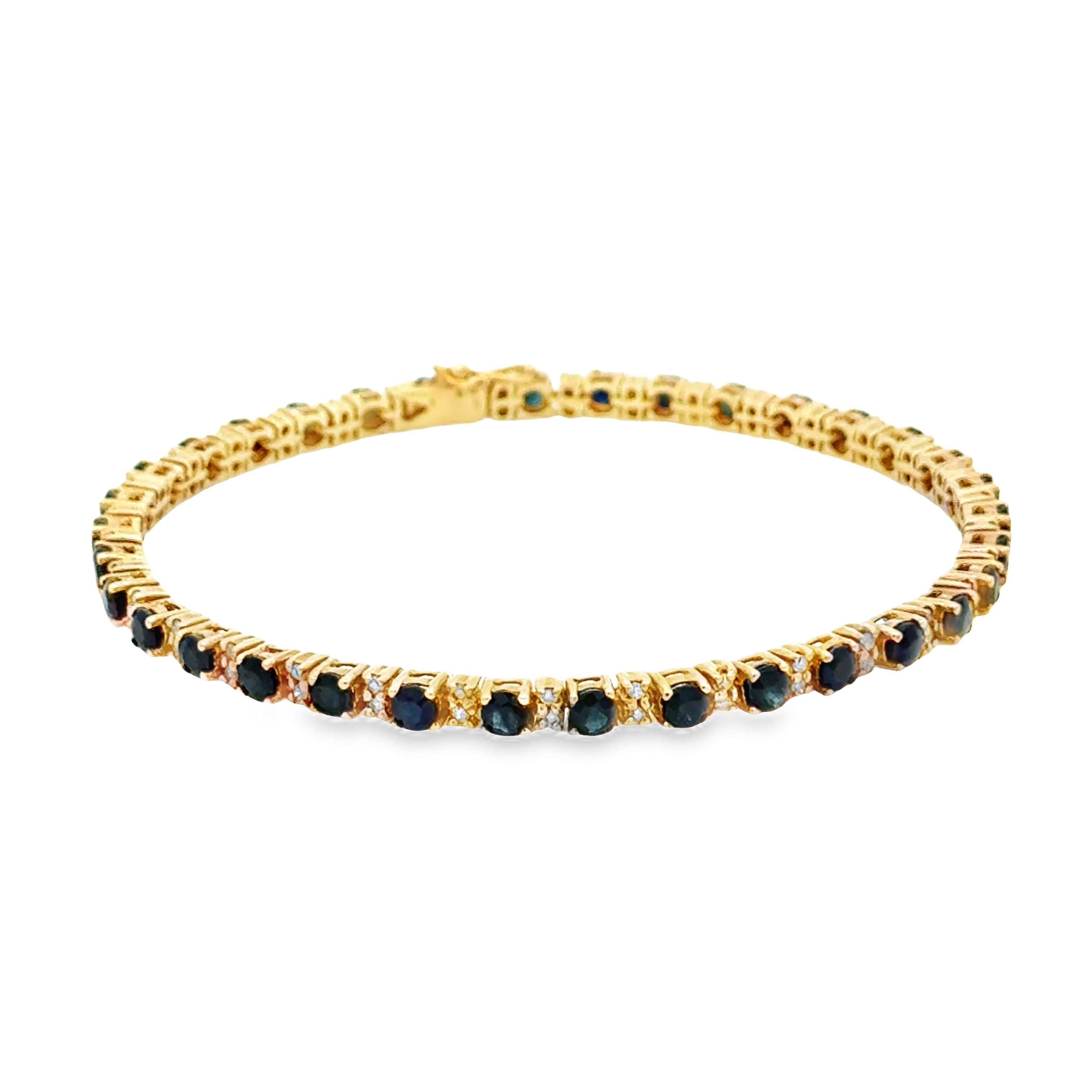 Pre Owned 9ct Gold Sapphire & Diamond Tennis Bracelet