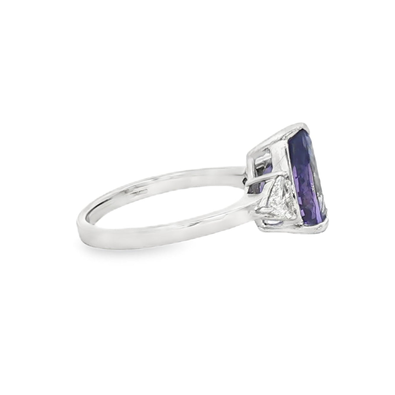Pre Owned Pear Tanzanite & Trilliant Diamond Ring Platinum side view