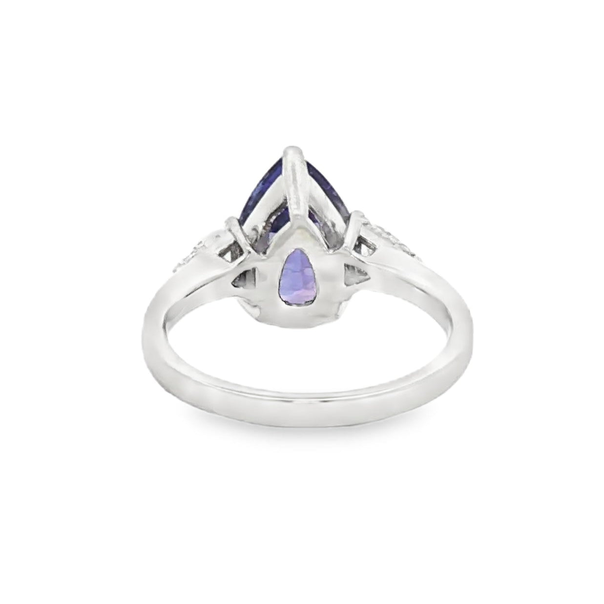 Pre Owned Pear Tanzanite & Trilliant Diamond Ring Platinum rear view