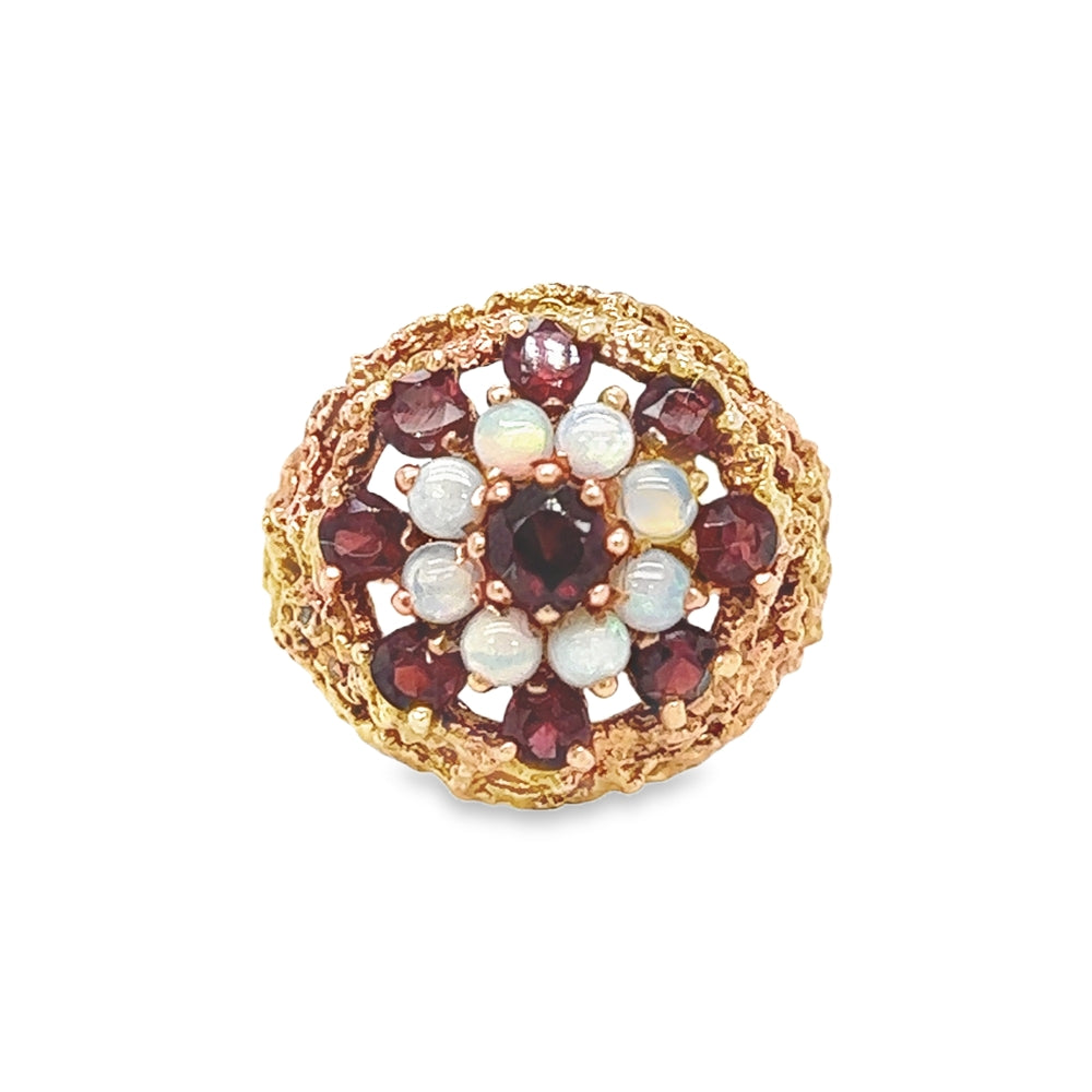 Pre Owned Opal & Garnet Cluster Ring 9ct Rose Gold