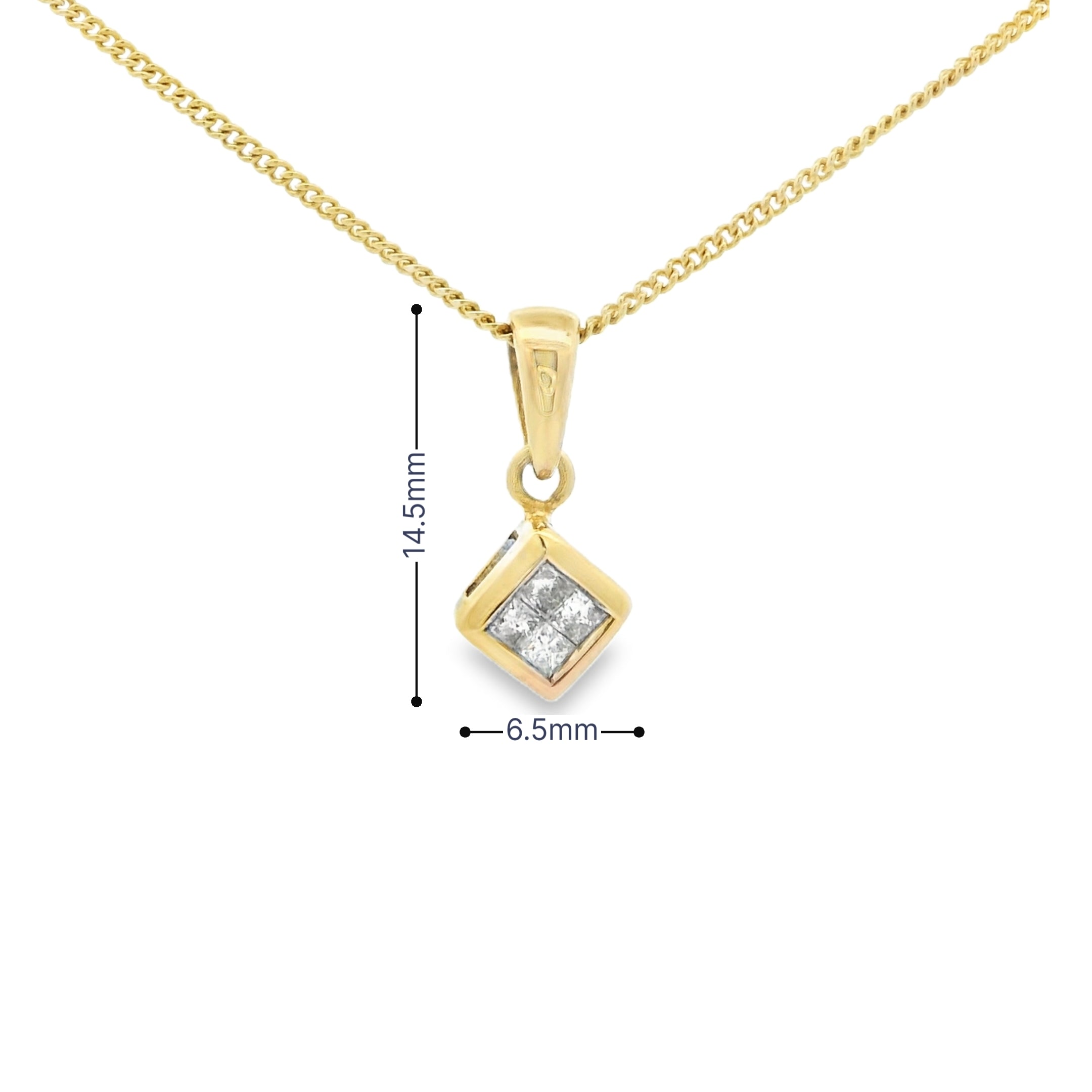 9ct Gold Princess Cut Diamond Pendant