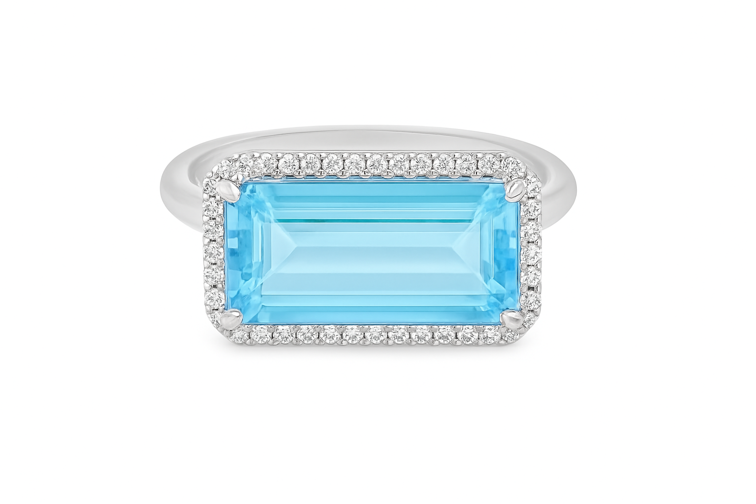 Blue Topaz & Diamond Oblong Ring 9ct White Gold