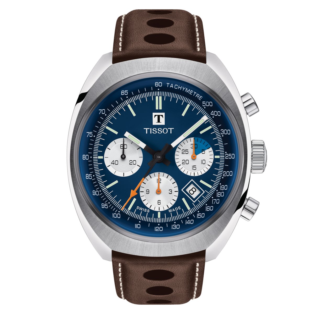 Tissot Mens Watch T Heritage 1973 Chronograph 43mm Blue Brown T1244271604100