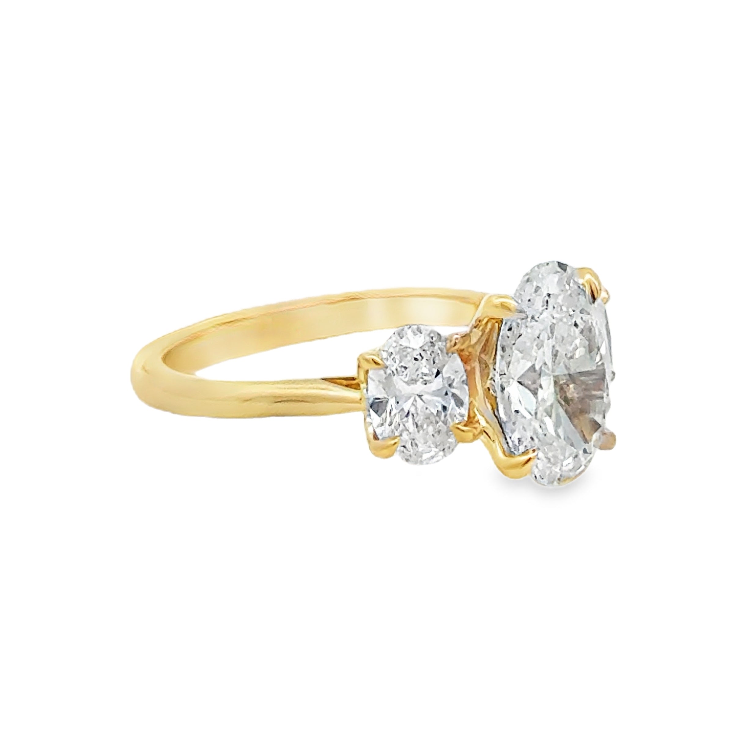 Lab Grown Diamond Oval Cut 2.04ct Trilogy Ring 9ct Gold SIDE