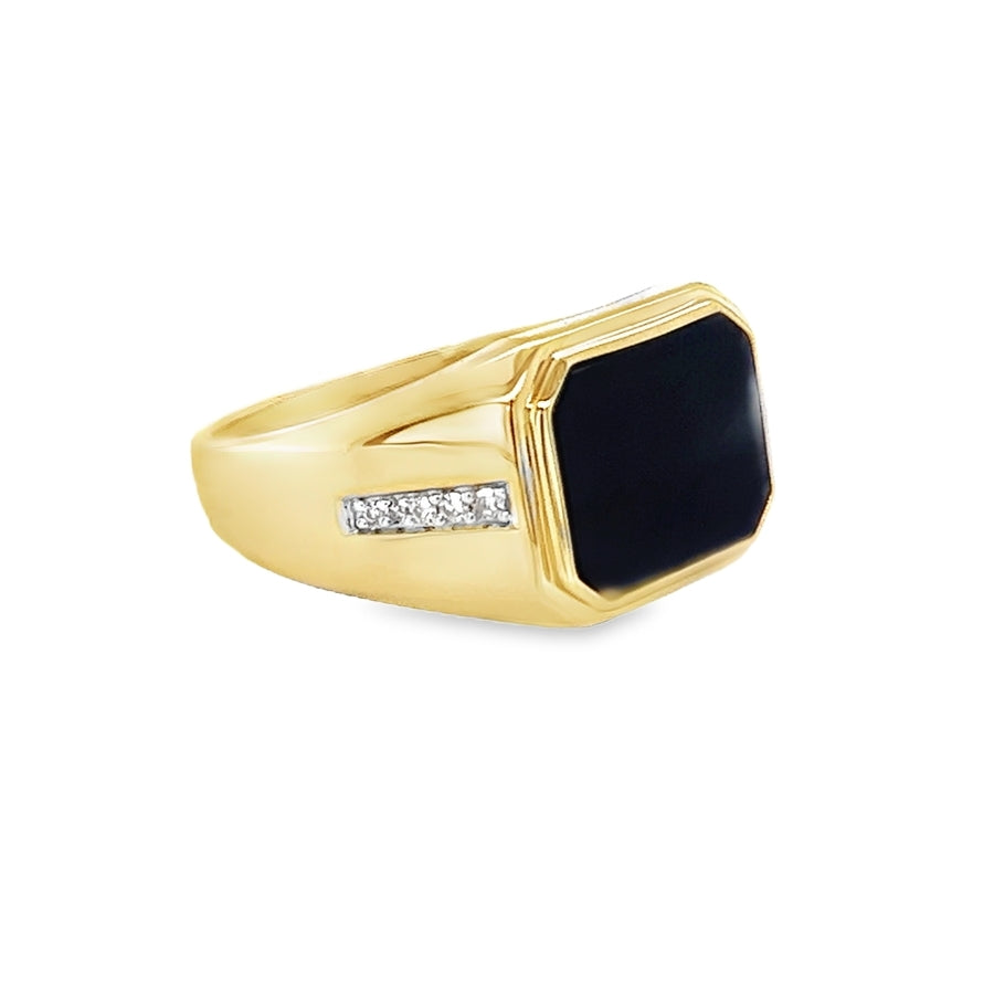 Octagonal Onyx & Diamond Signet Ring 9ct Gold