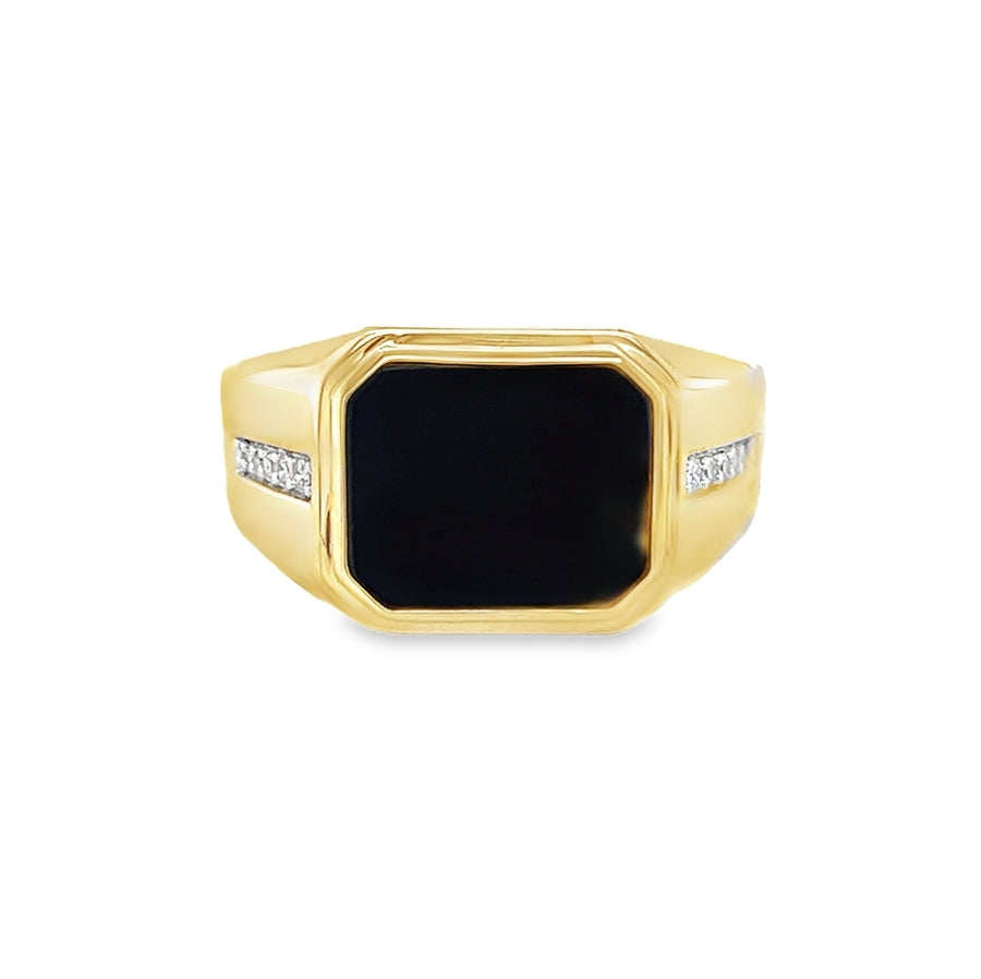 Octagonal Onyx & Diamond Signet Ring 9ct Gold