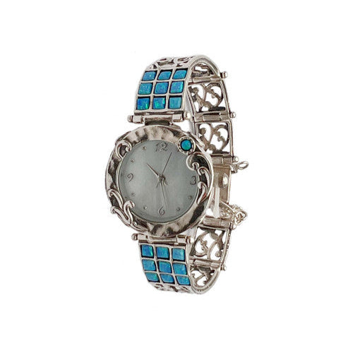 Aviv Silver Watch with Square Opal Bracelet