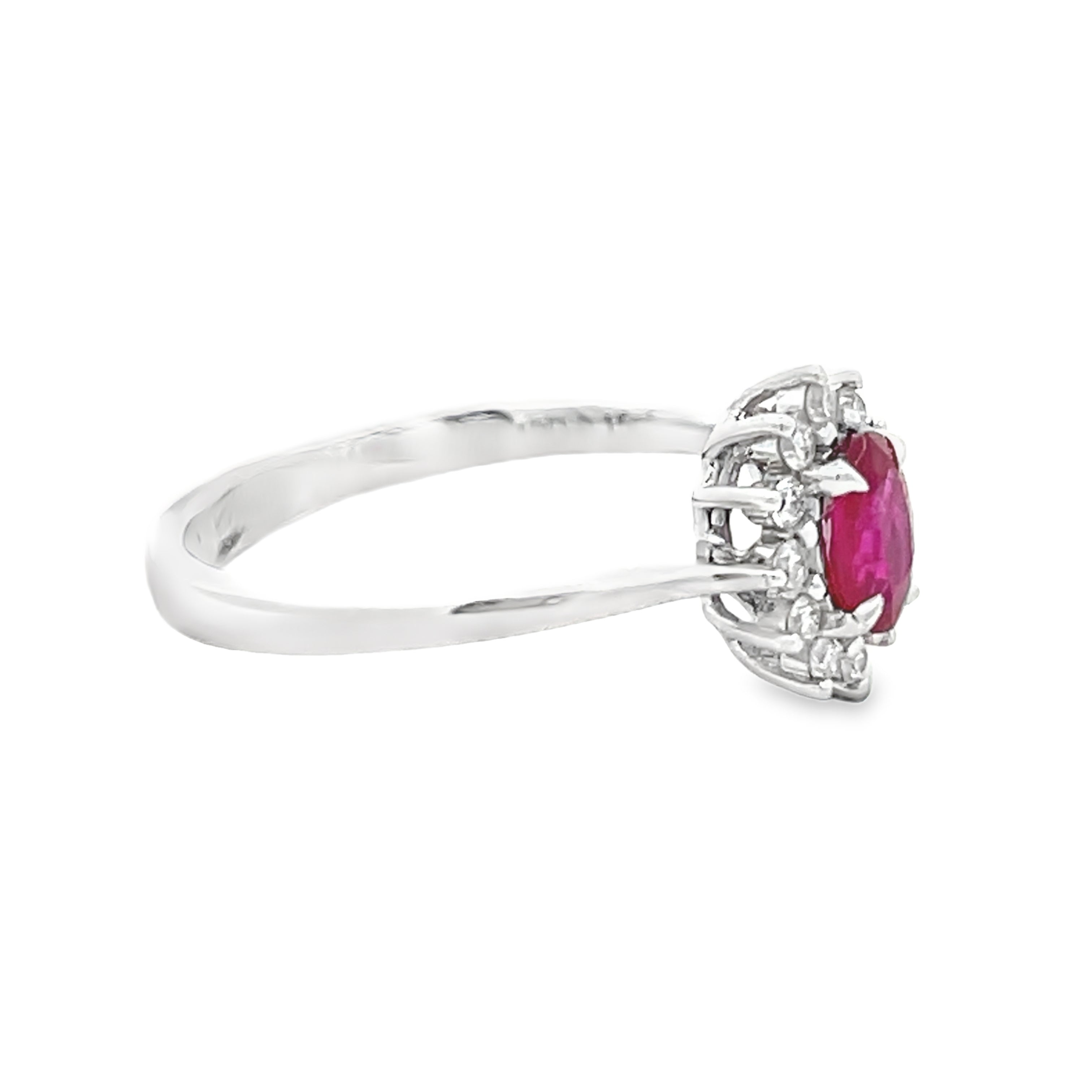 18ct White Gold Oval Ruby & Diamond Cluster Ring