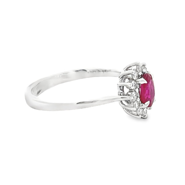 18ct White Gold Oval Ruby & Diamond Cluster Ring