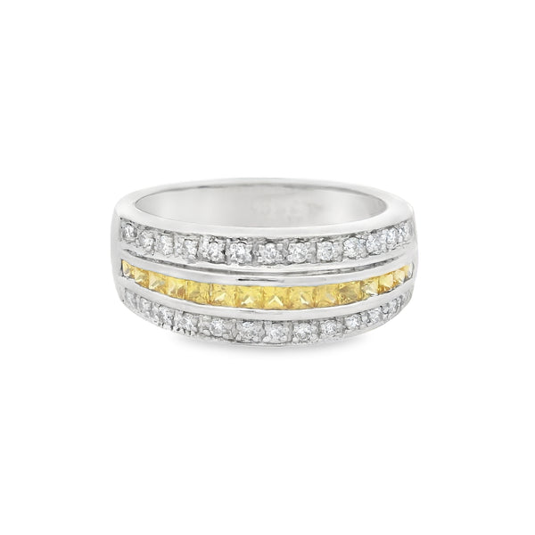 18ct Gold Yellow Sapphire & Diamond Triple Row Ring