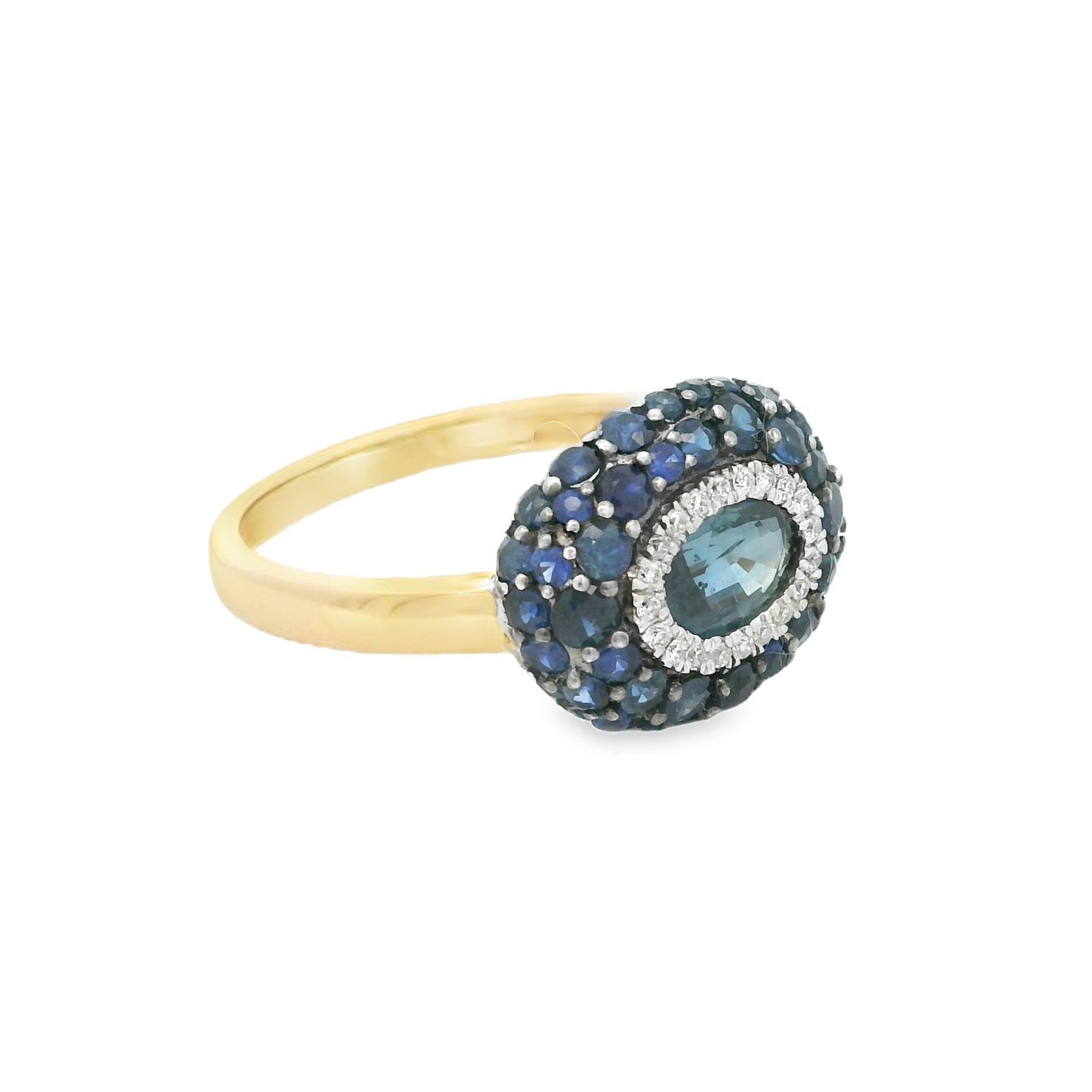 Sapphire & Diamond Oval Eye Cluster Ring 18ct Gold