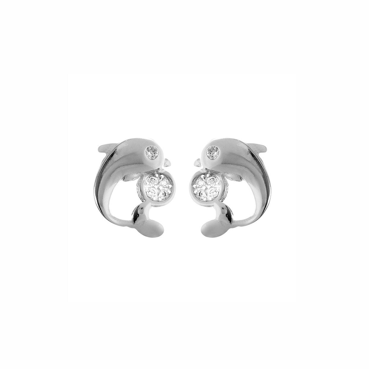 Sterling Silver CZ Dolphin Stud Children's Earrings