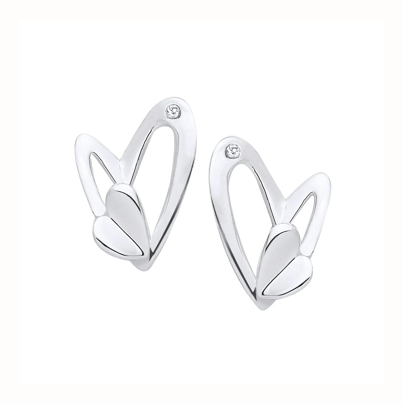 Silver Open Heart Stud Earrings