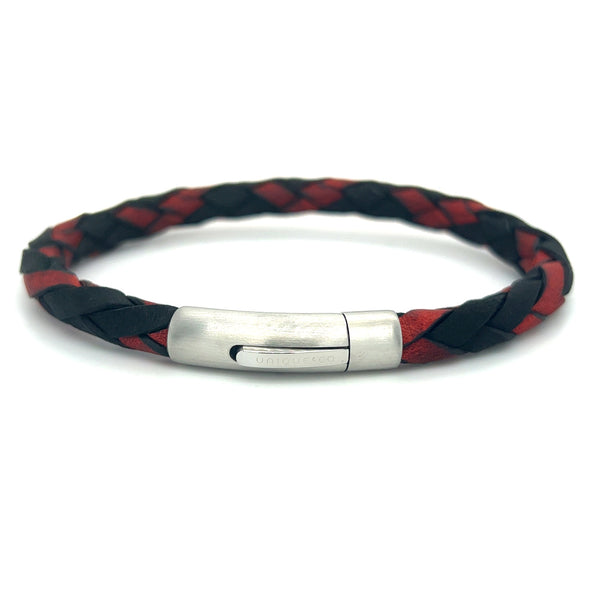 Unique & Co Mens Red & Black Leather Bracelet B531BAR