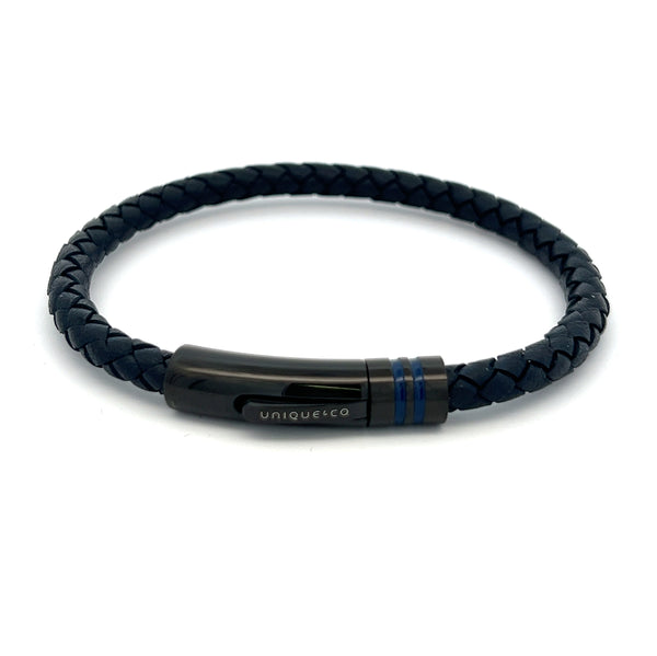Unique & Co Men's Black Leather Bracelet B534NV
