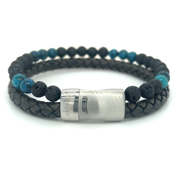 Unique & Co Men's Black Leather, Lava Stone & Turquoise Bracelet B541