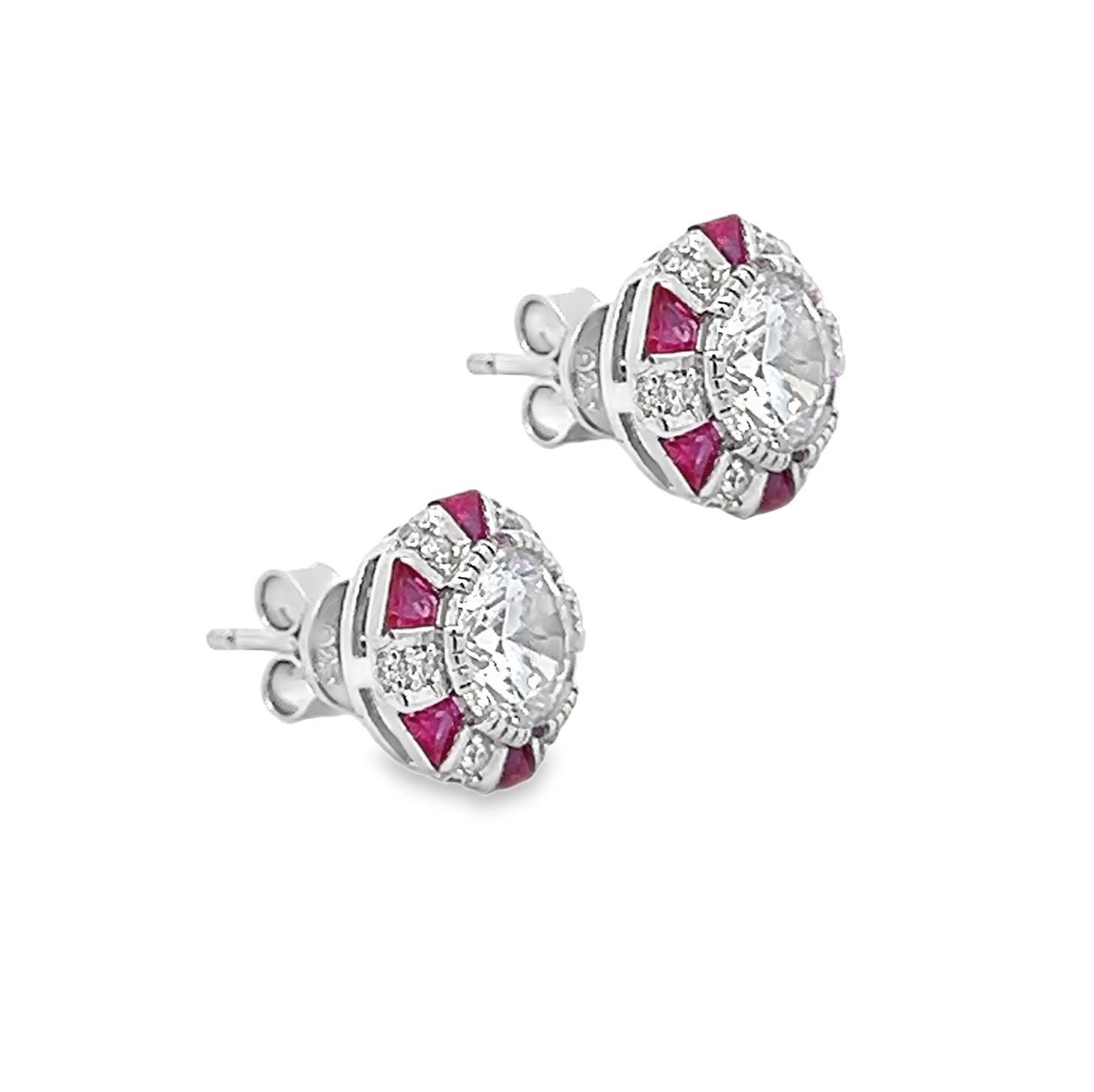 Ruby Red CZ Deco Style Stud Earrings side