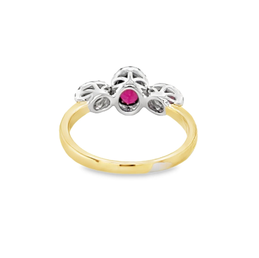 Ruby & Diamond 3 Stone Halo Ring 9ct Gold rear