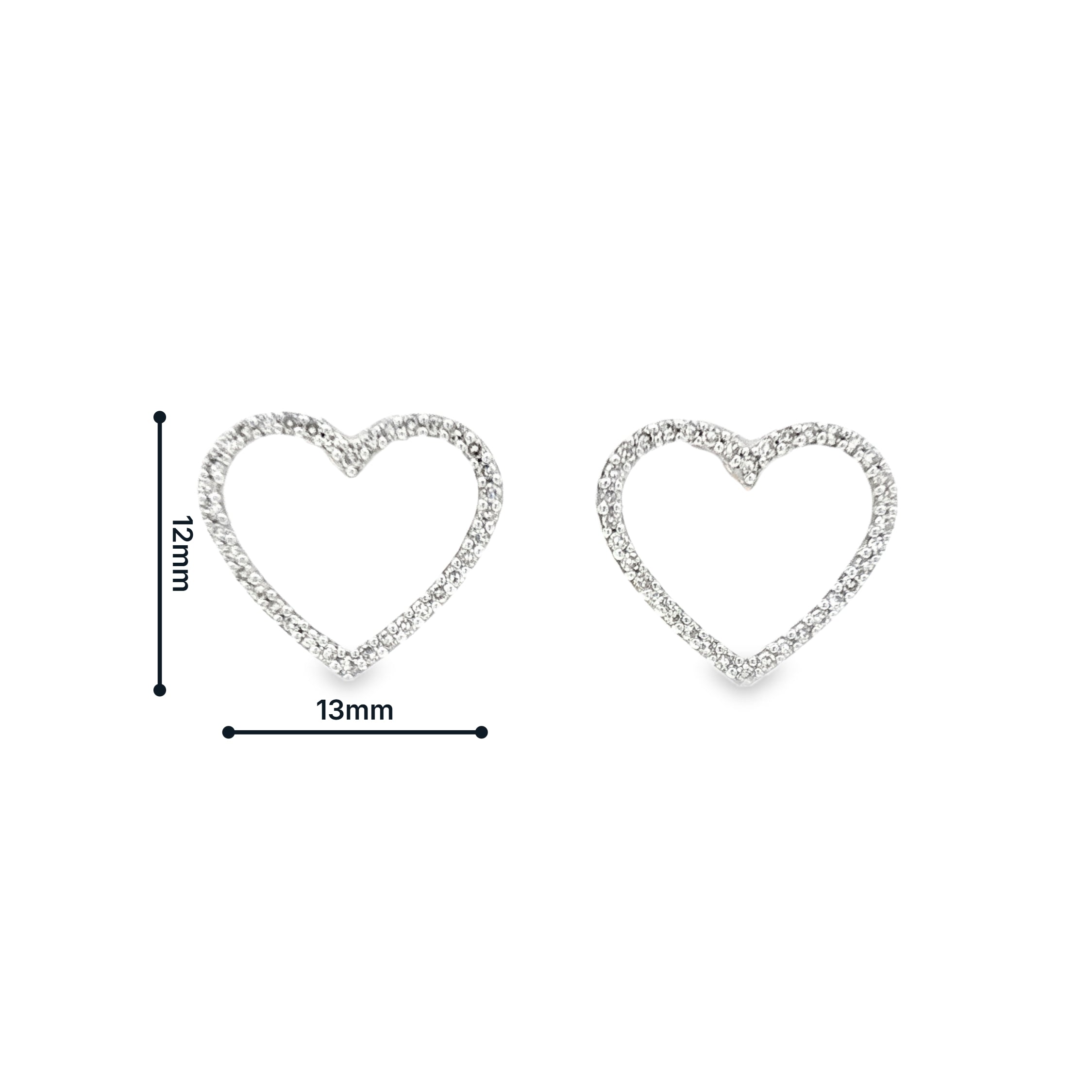 9ct Yellow Gold Open Heart Diamond 0.22ct Stud Earrings measurements