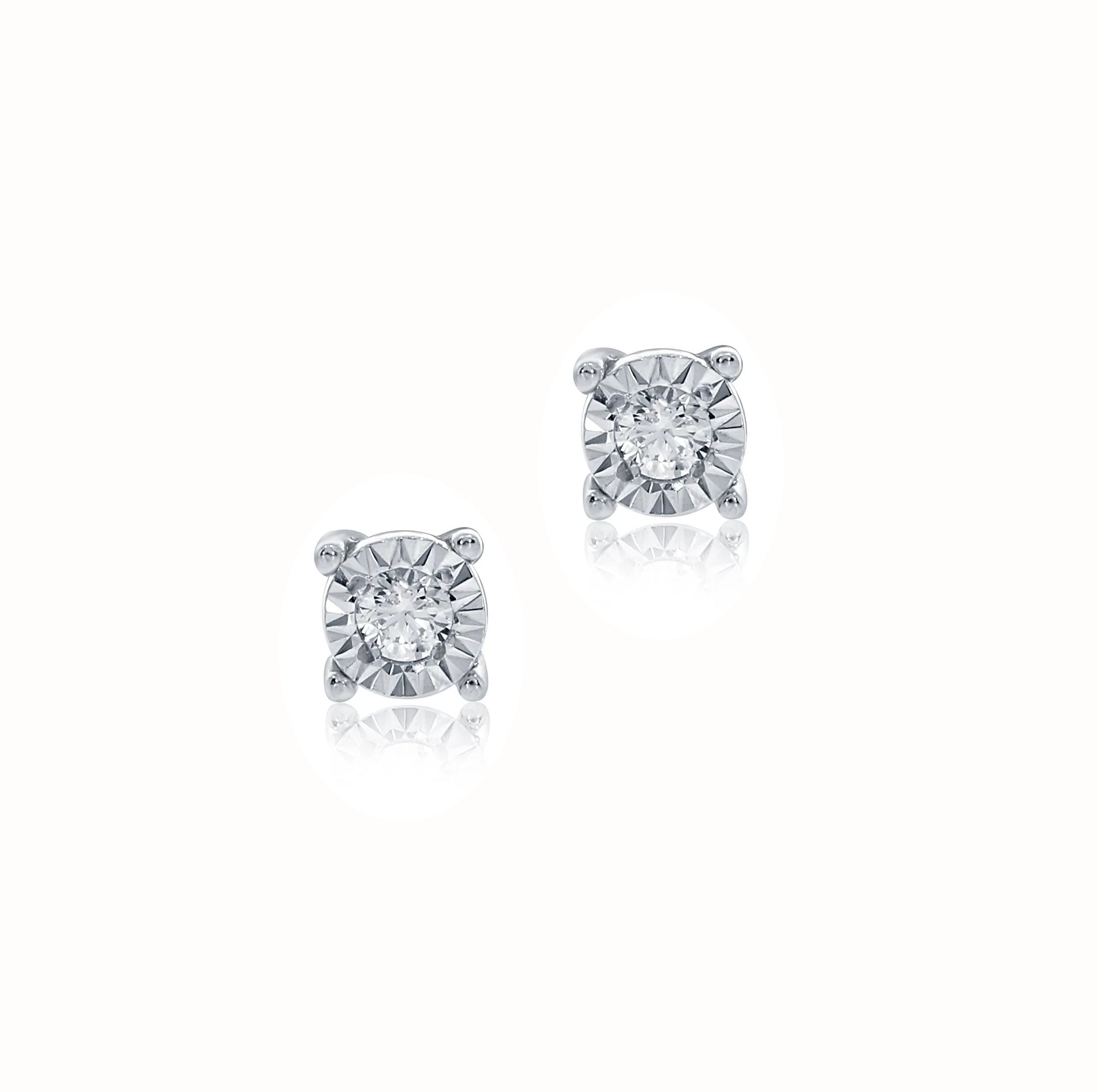 Illusion Set Diamond Solitaire Stud Earrings 9ct White Gold 0.08ct