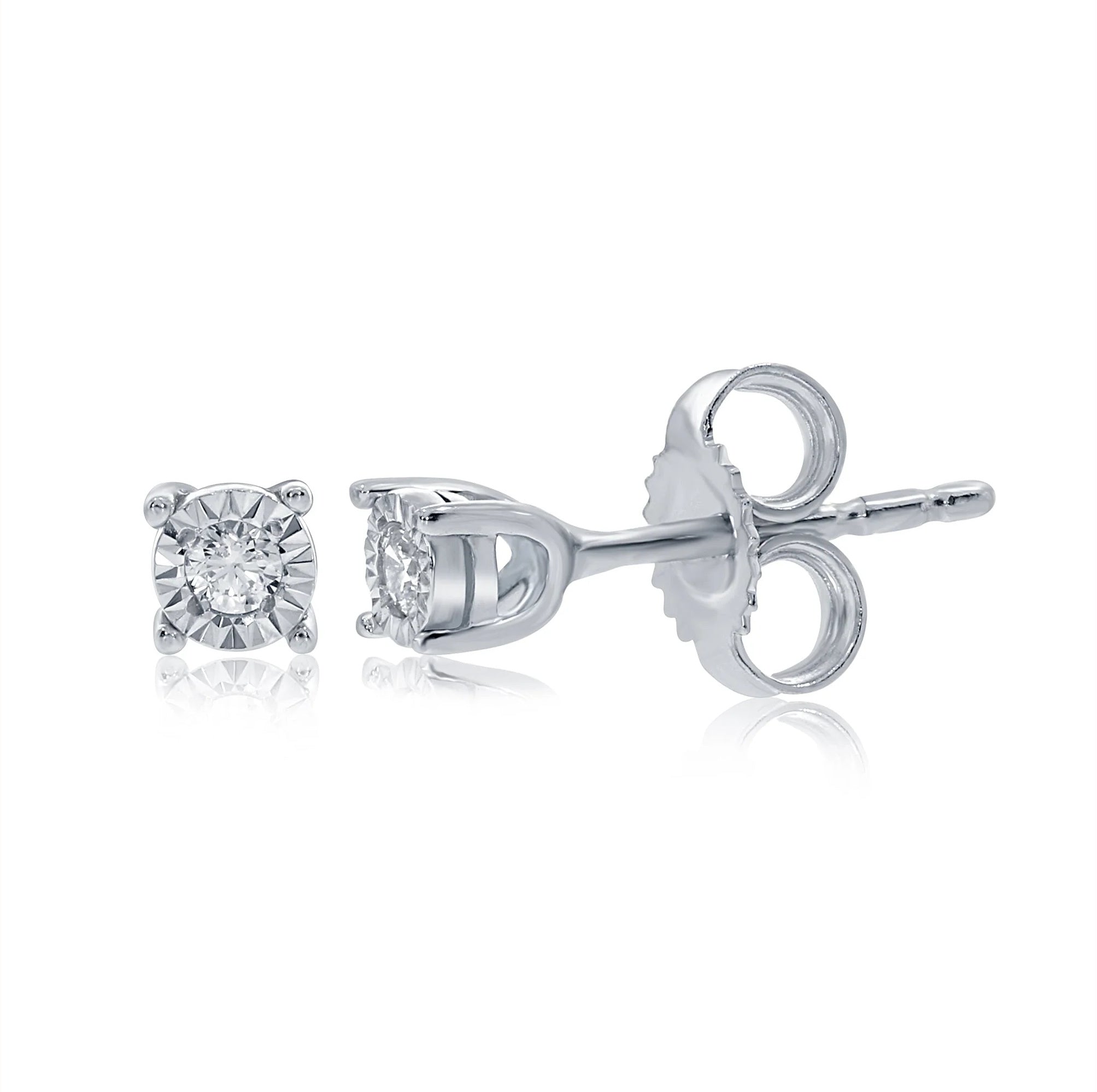 Illusion Set Diamond Solitaire Stud Earrings 9ct White Gold 0.08ct SIDE