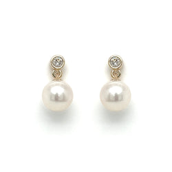 Cultured Pearl & Diamond Drop Earring 9ct Gold