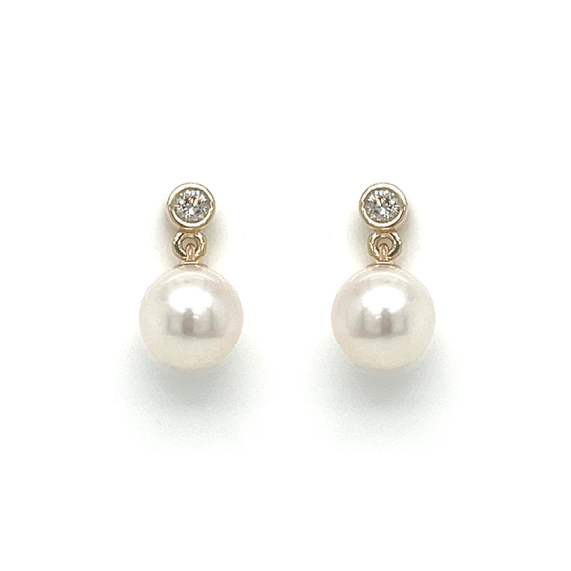 Cultured Pearl & Diamond Drop Earring 9ct Gold