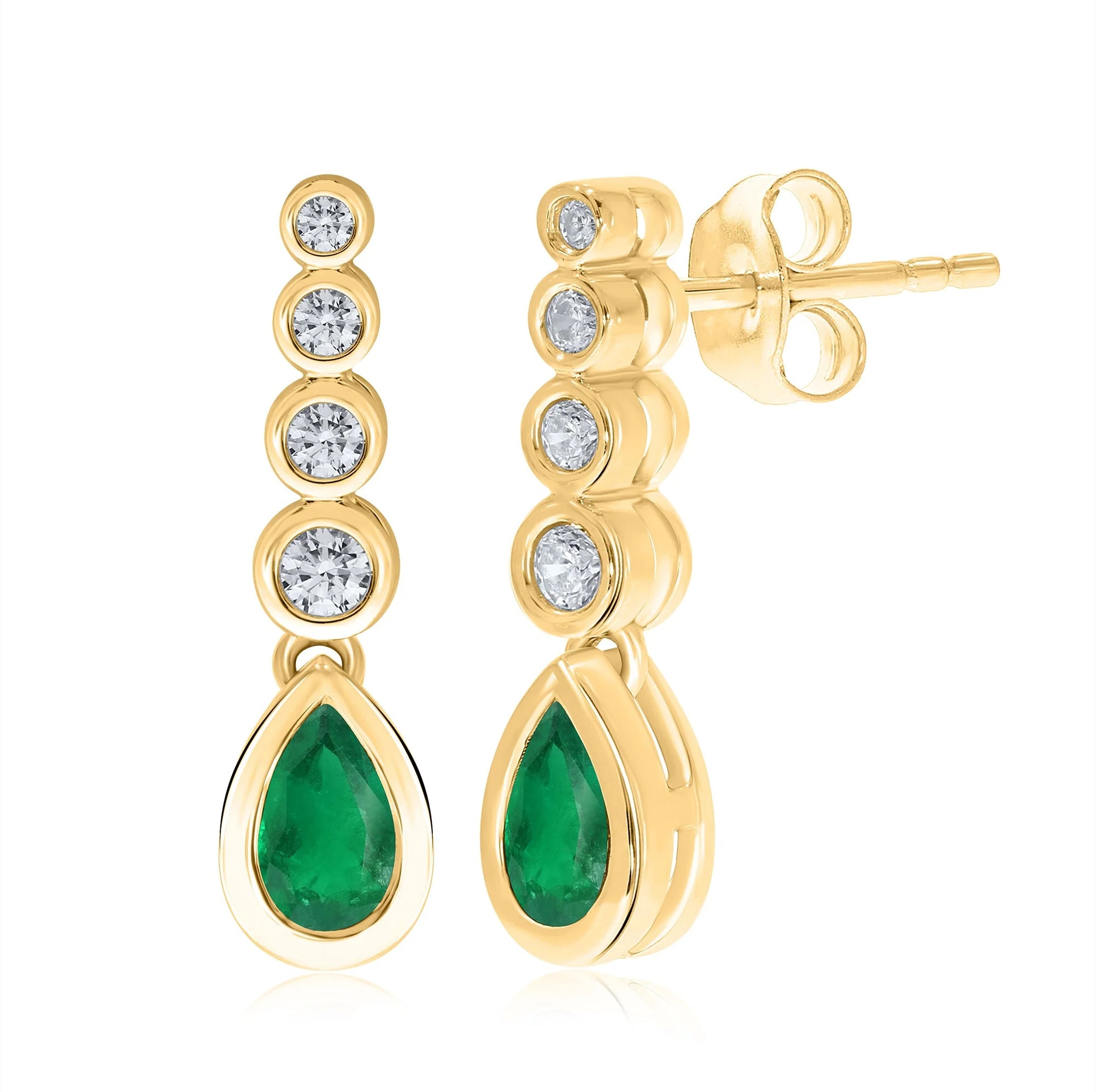 9ct Yellow Gold Emerald & Diamond Drop Earrings SIDE