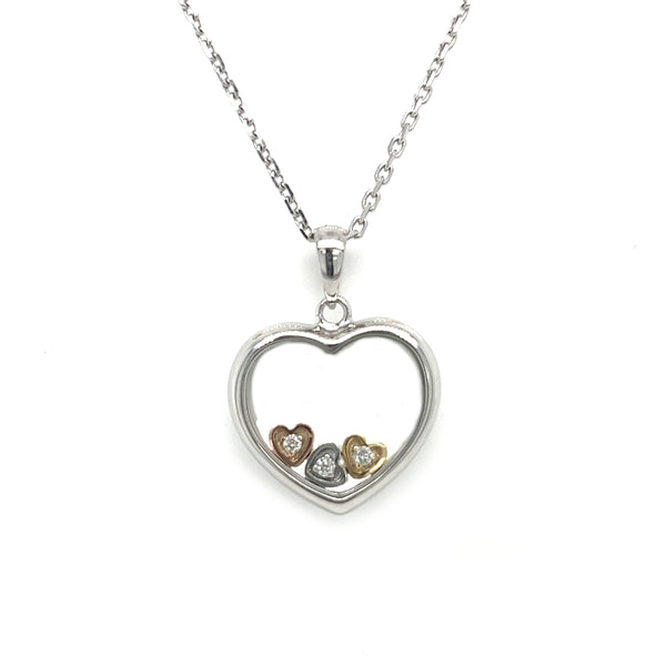 9ct White Gold Floating Diamond Heart Pendant