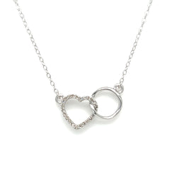 9ct White Gold Diamond Heart & Circle Entwined Necklace