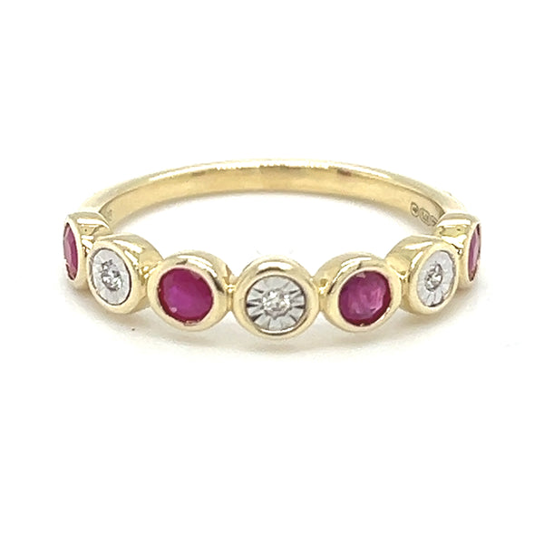 Ruby & Diamond Eternity Ring 9ct Gold