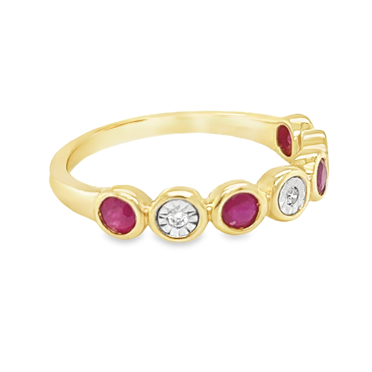 Ruby & Diamond Eternity Ring 9ct Gold side