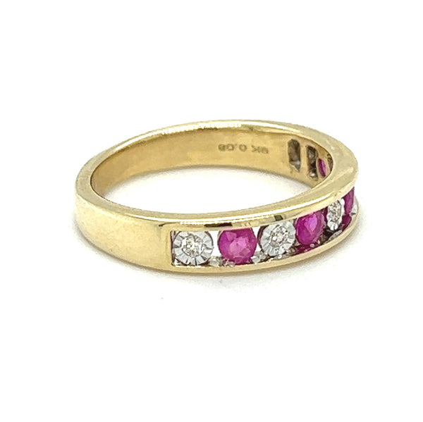 Ruby & Diamond Eternity Ring Channel Set 9ct Gold side
