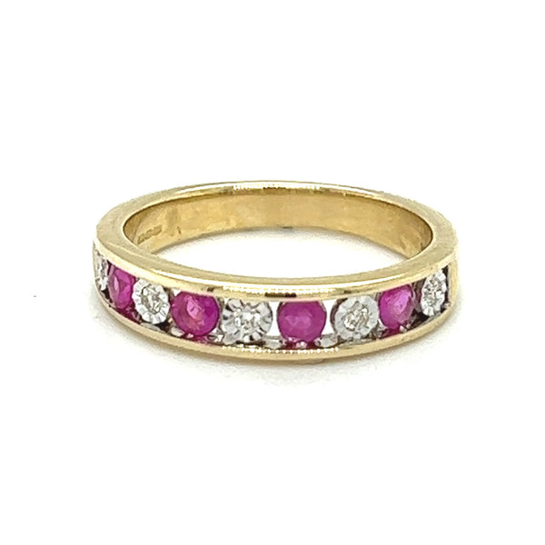 Ruby & Diamond Eternity Ring Channel Set 9ct Gold