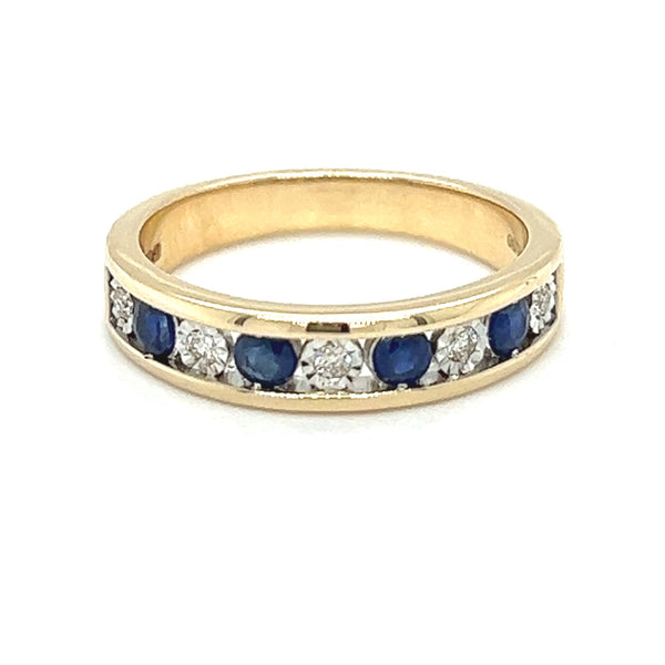 Sapphire & Diamond Eternity Ring Channel Set 9ct Gold