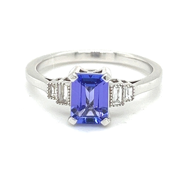 Tanzanite & Diamond Ring 9ct White Gold