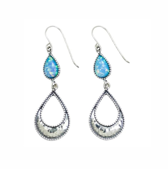 Aviv Silver Long Double Teardrop Opal Hook Earrings