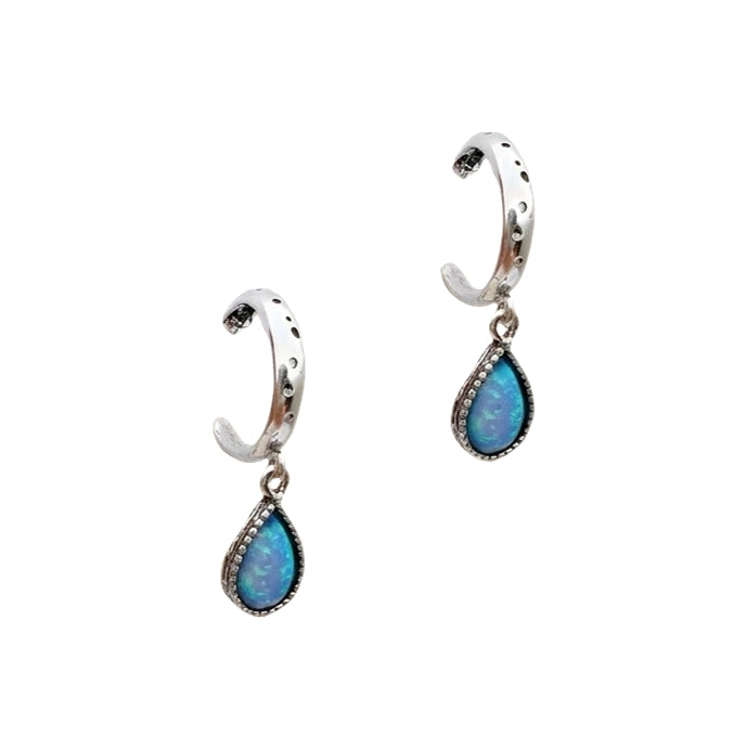 Aviv Silver Opal Teardrop Hoop Earrings